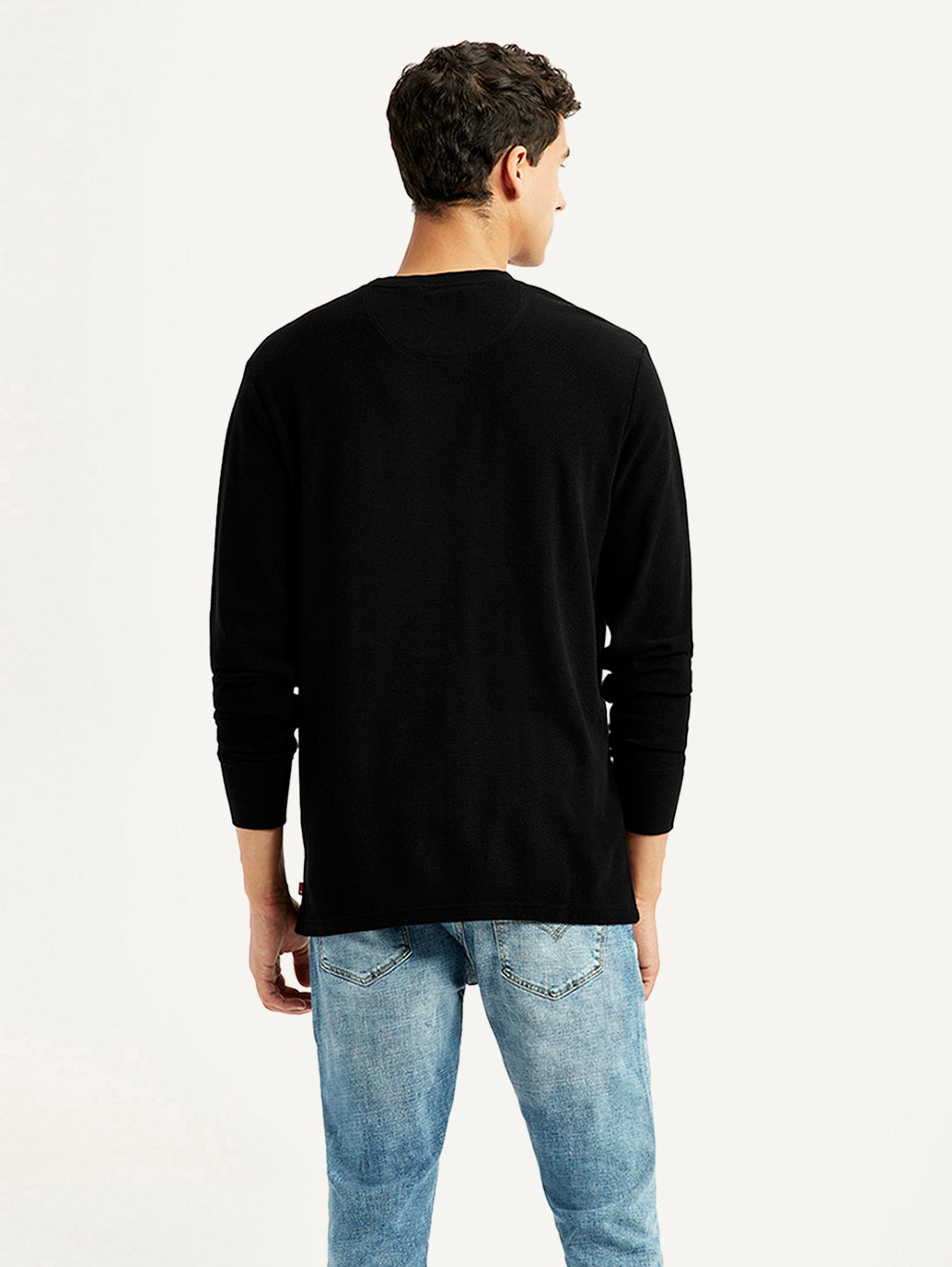Men's Solid Black Crew Neck T-shirt - Back View