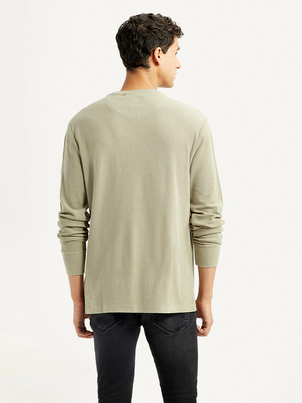 Men's Solid Beige Crew Neck Sweatshirt - Back View