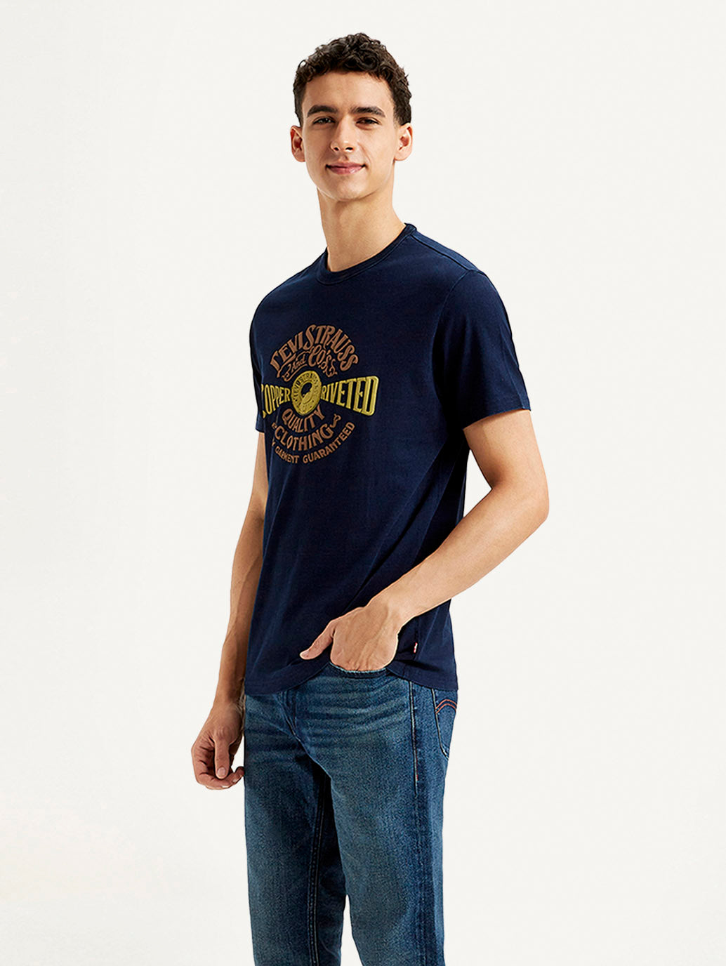 Men's Typographic Print Slim Fit T-shirt - Side View