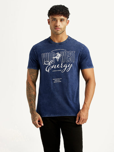 Men's Graphic Print Dark Blue Crew Neck T-shirt-image-6