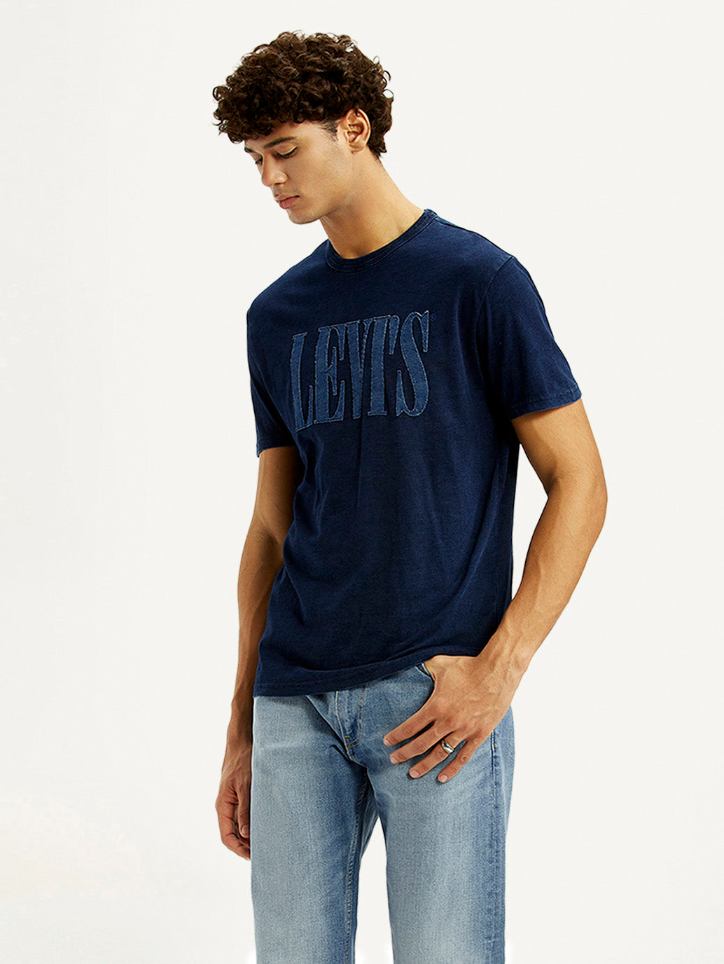 Men's Brand Logo Navy Crew Neck T-shirt - Styleshot View