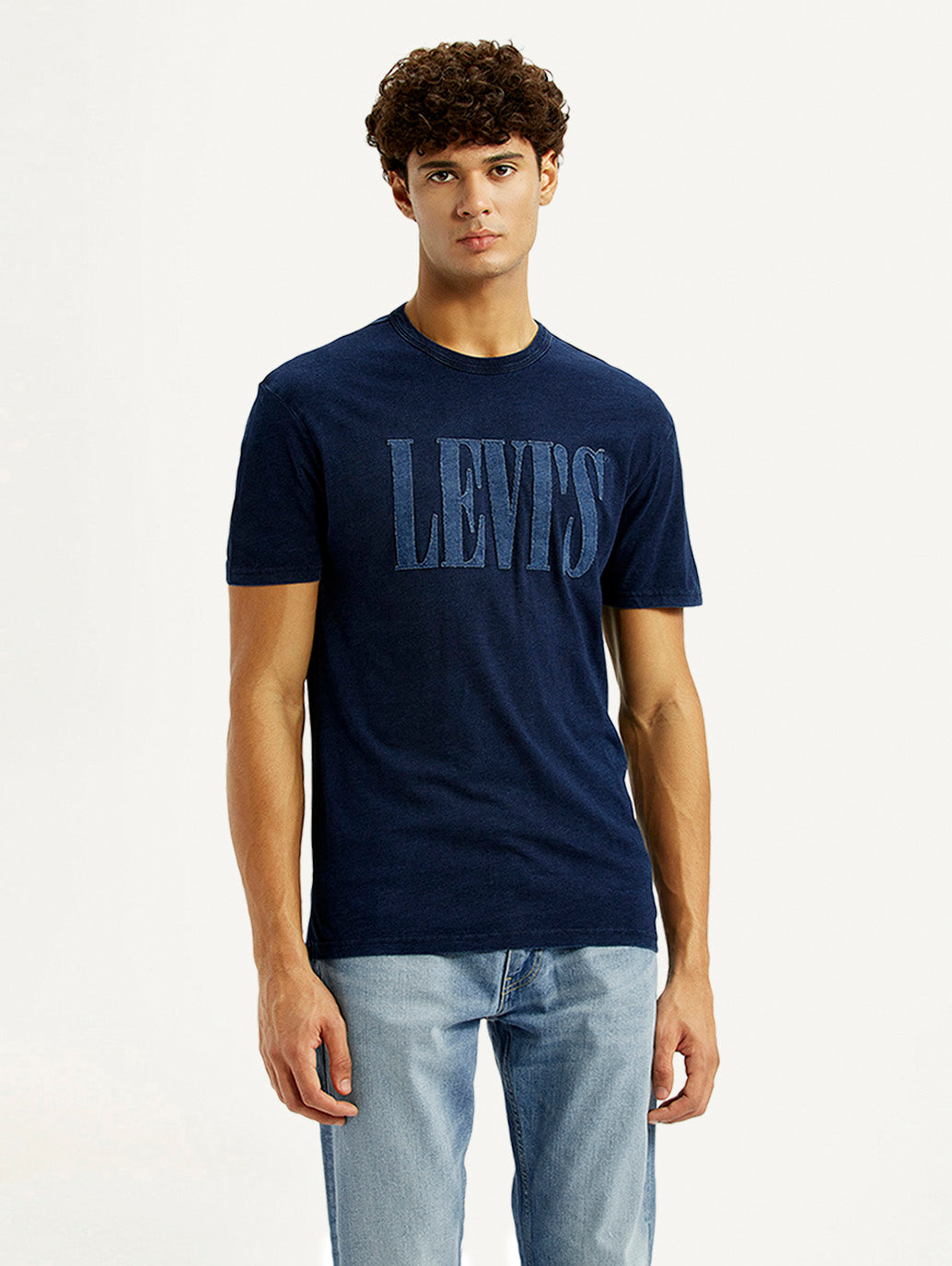 Men's Brand Logo Navy Crew Neck T-shirt - Front View
