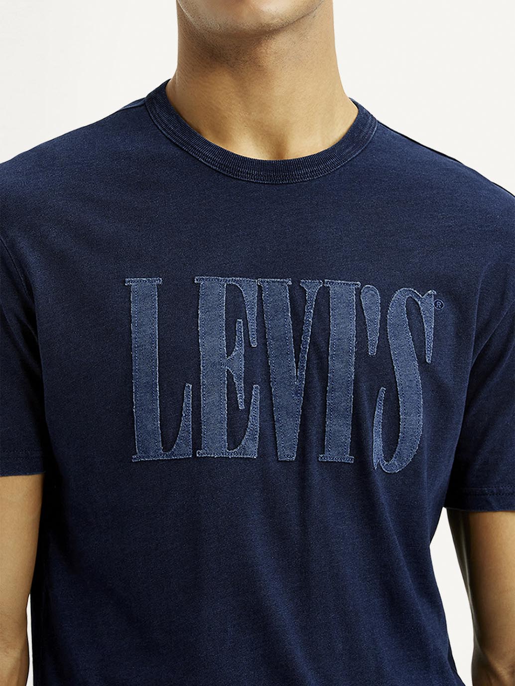 Men's Brand Logo Navy Crew Neck T-shirt - 20 View