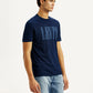 Men's Brand Logo Navy Crew Neck T-shirt - Side View