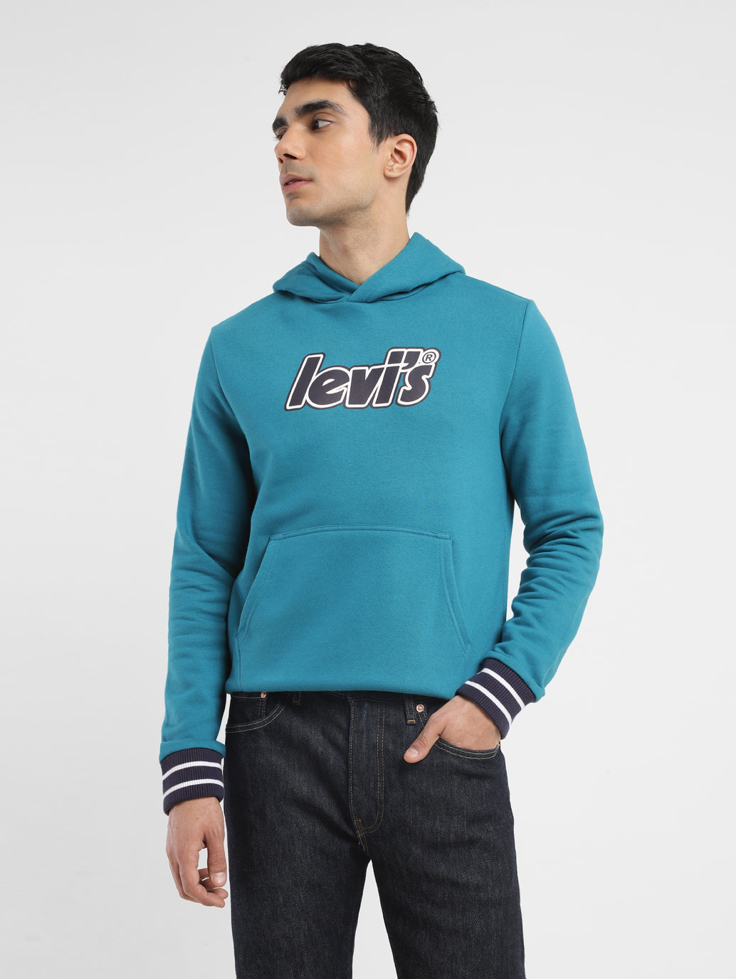 Men's Solid Blue Hooded Sweatshirt