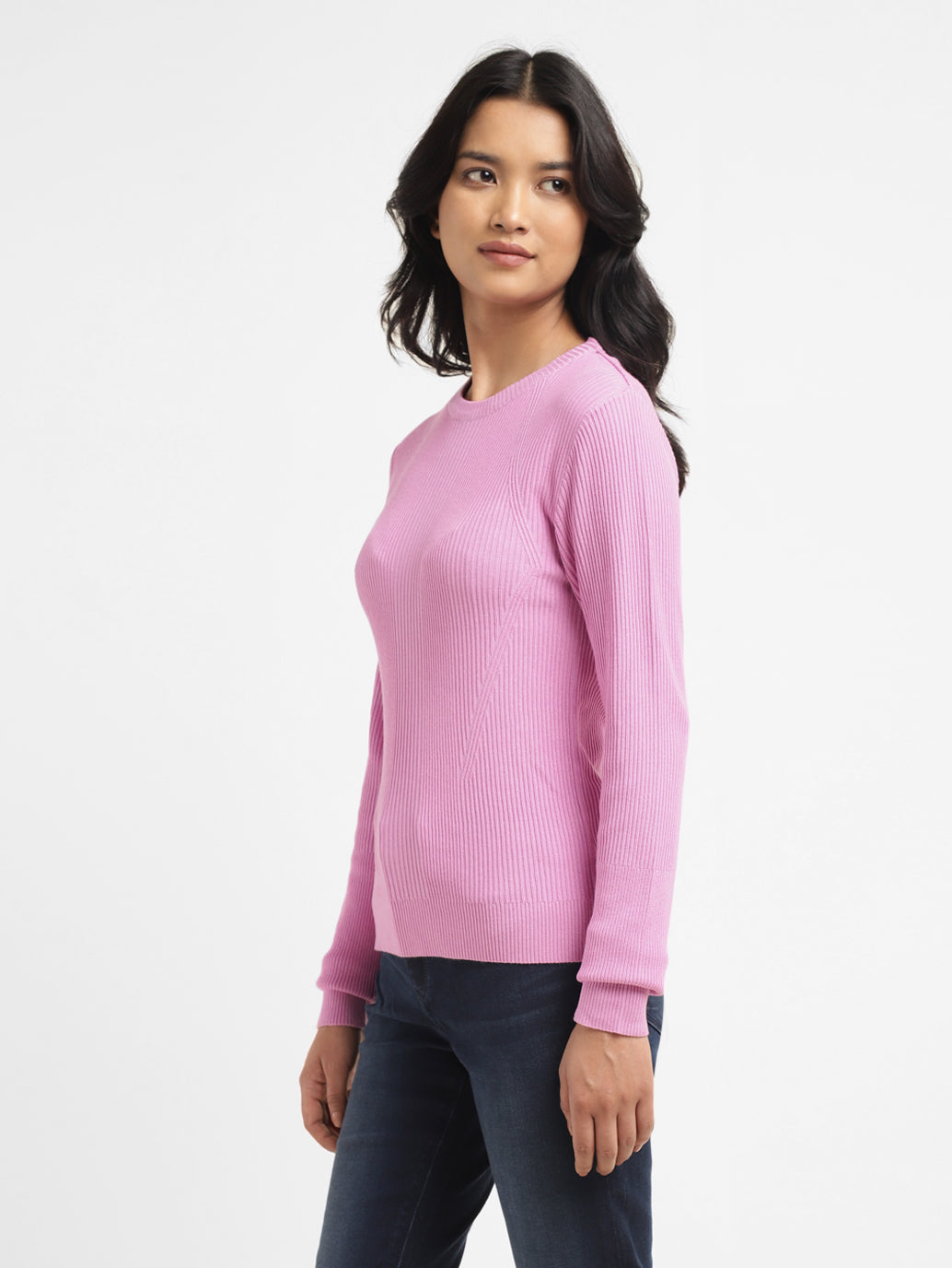 Women s Self Design Pink Crew Neck Sweater Levis India Store