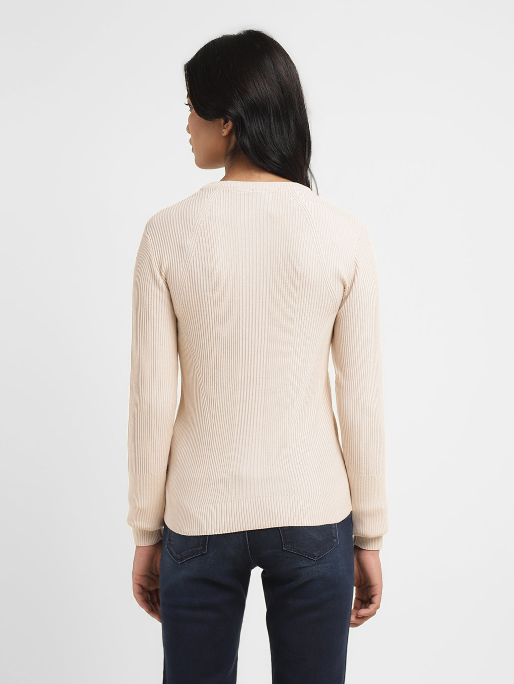 Women's Self Design Beige Crew Neck Sweater
