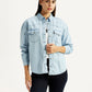 Women's Solid Light Blue Spread Collar Denim Shirt - Styleshot View
