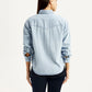 Women's Solid Light Blue Spread Collar Denim Shirt - Back View