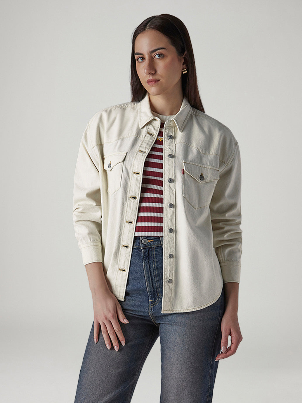 Women's Solid Relaxed Fit Denim Shirt