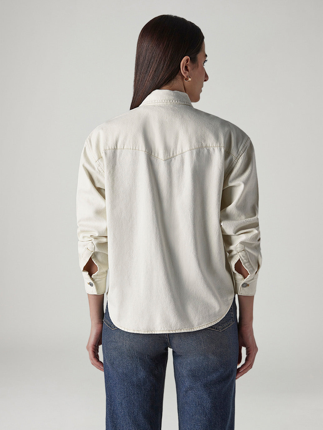 Women's Solid Relaxed Fit Denim Shirt - Back View