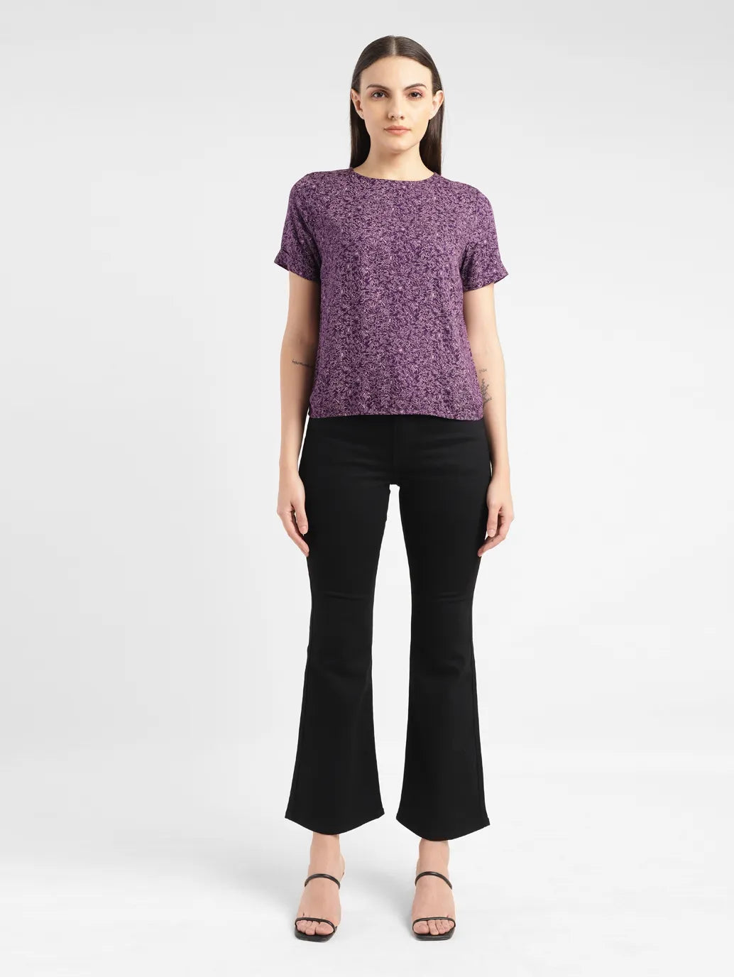 Women's Floral Purple Round Neck Top