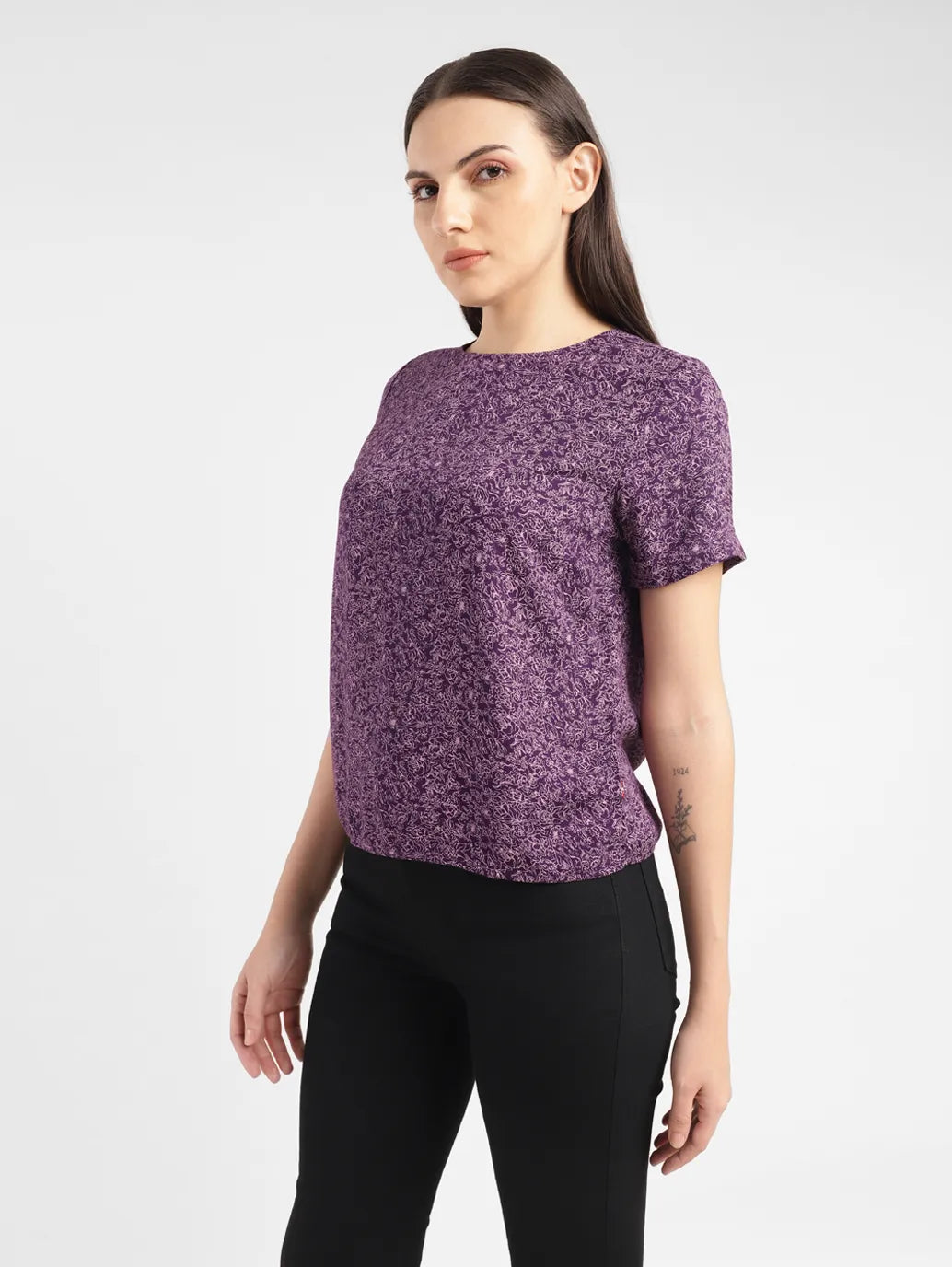 Women's Floral Purple Round Neck Top