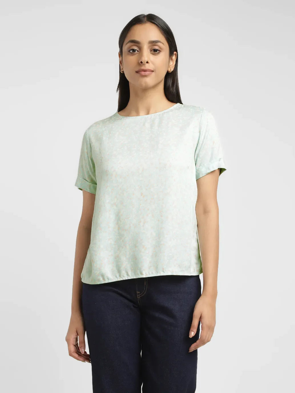 Women's Floral Blue Round Neck Top