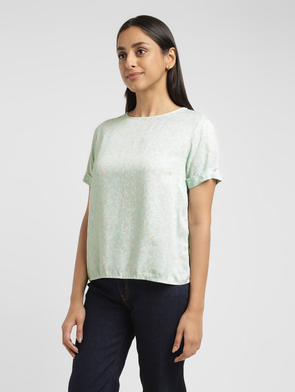 Women's Floral Blue Round Neck Top