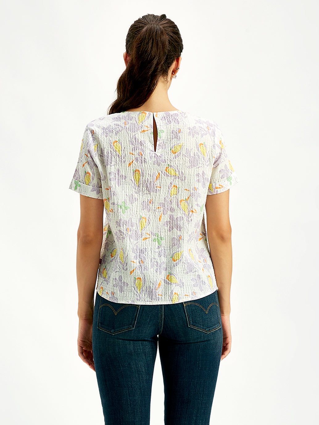 Women's Floral Print Off-White Round Neck Top