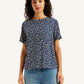 Women's Geometric Print Navy Round Neck Top