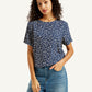 Women's Geometric Print Navy Round Neck Top