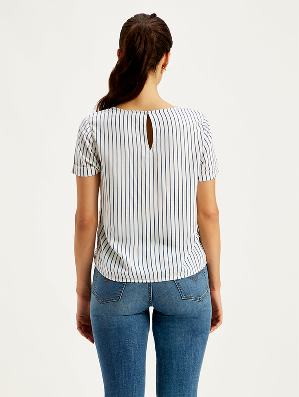 Women's Striped Off-White Round Neck Top