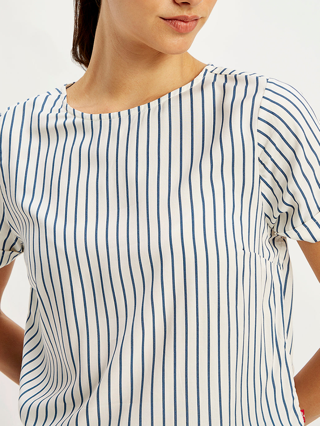 Women's Striped Off-White Round Neck Top