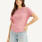 Women's Textured Pink Round Neck Top - 34764fb1-9136-4375-aea3-a6b6d56964f4 View
