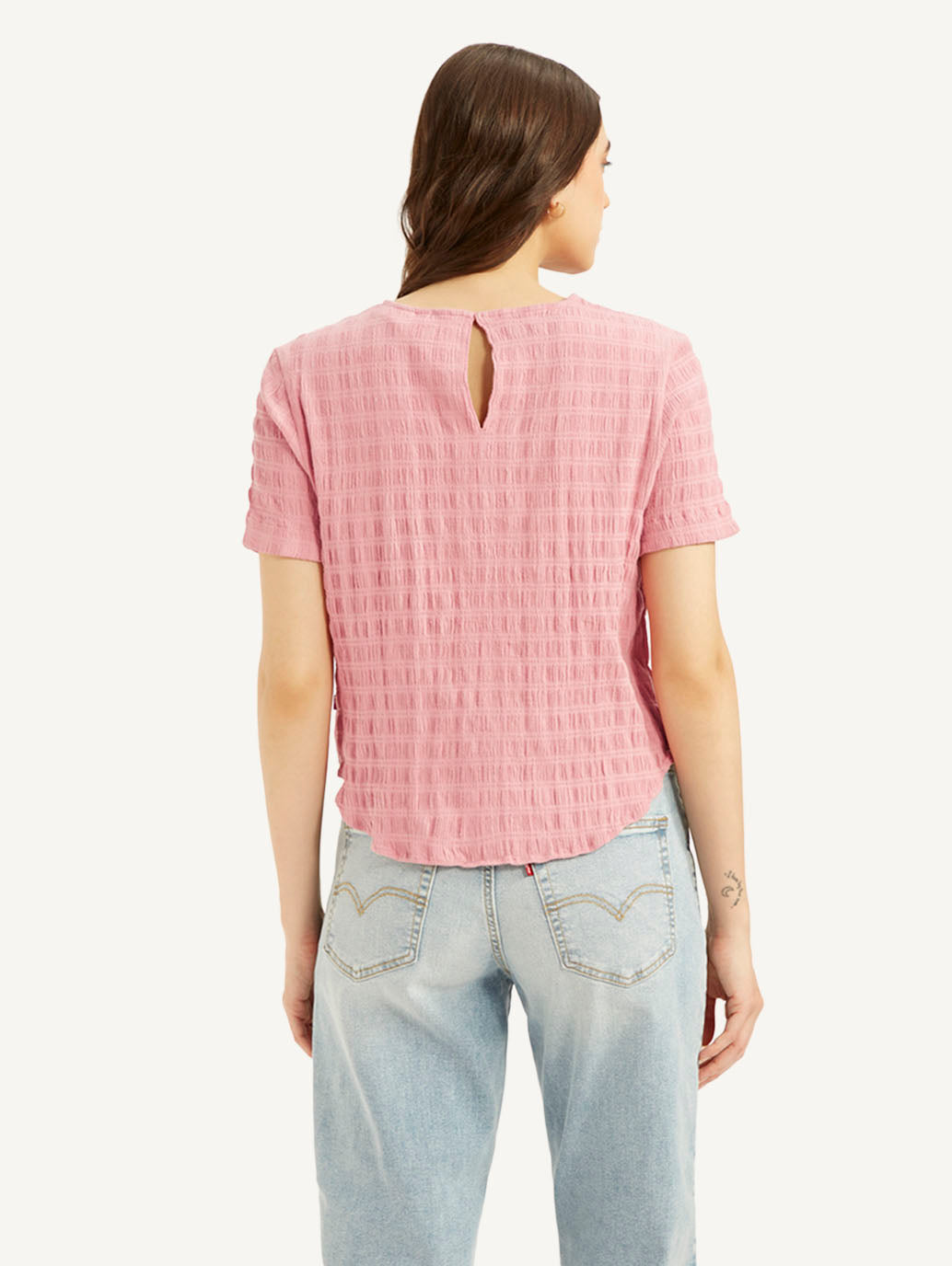 Women's Textured Pink Round Neck Top - dccd1b25-1d3e-4743-befc-e99cb83be480 View