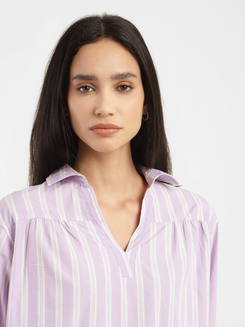 Women's Striped Spread Collar Top