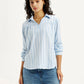 Women's Striped Light Blue Spread Collar Top - Styleshot View