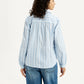 Women's Striped Light Blue Spread Collar Top - Back View