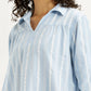 Women's Striped Light Blue Spread Collar Top - Detail View