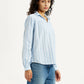 Women's Striped Light Blue Spread Collar Top - Side View