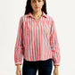 Women's Striped Pink Spread Collar Top - Front View