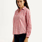 Women's Striped Pink Spread Collar Top - Side View