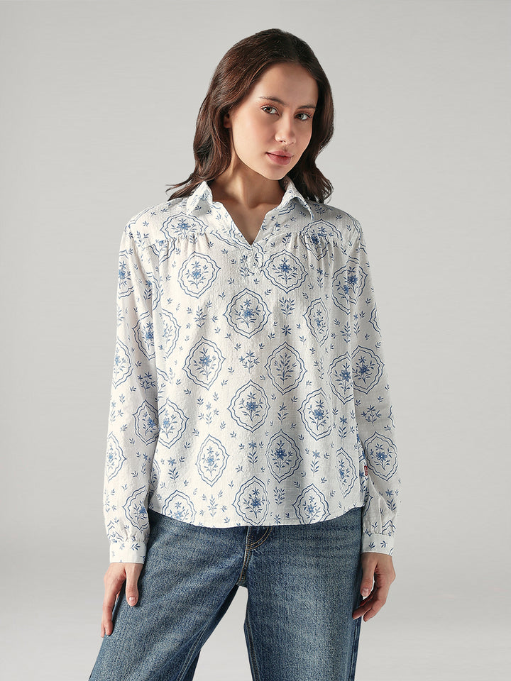 Women's Floral Regular Fit Collar Neck Top