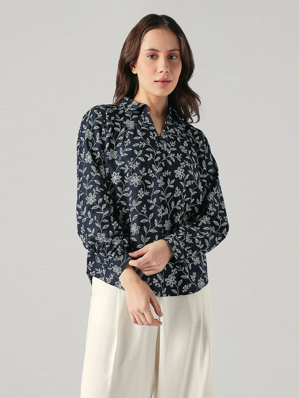 Women's Floral Regular Fit Collar Neck Top