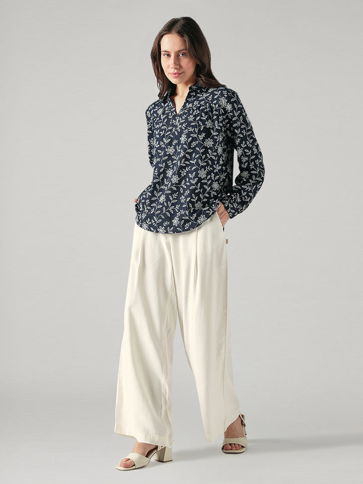 Women's Floral Regular Fit Collar Neck Top