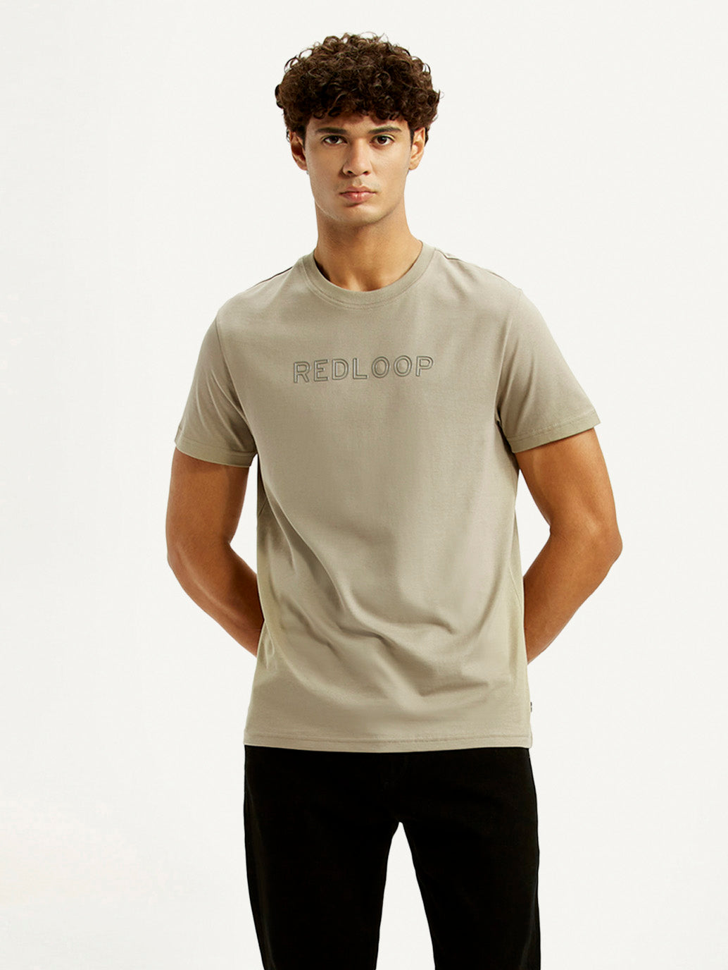 Men's Redloop Typography Beige Slim Fit T-shirt