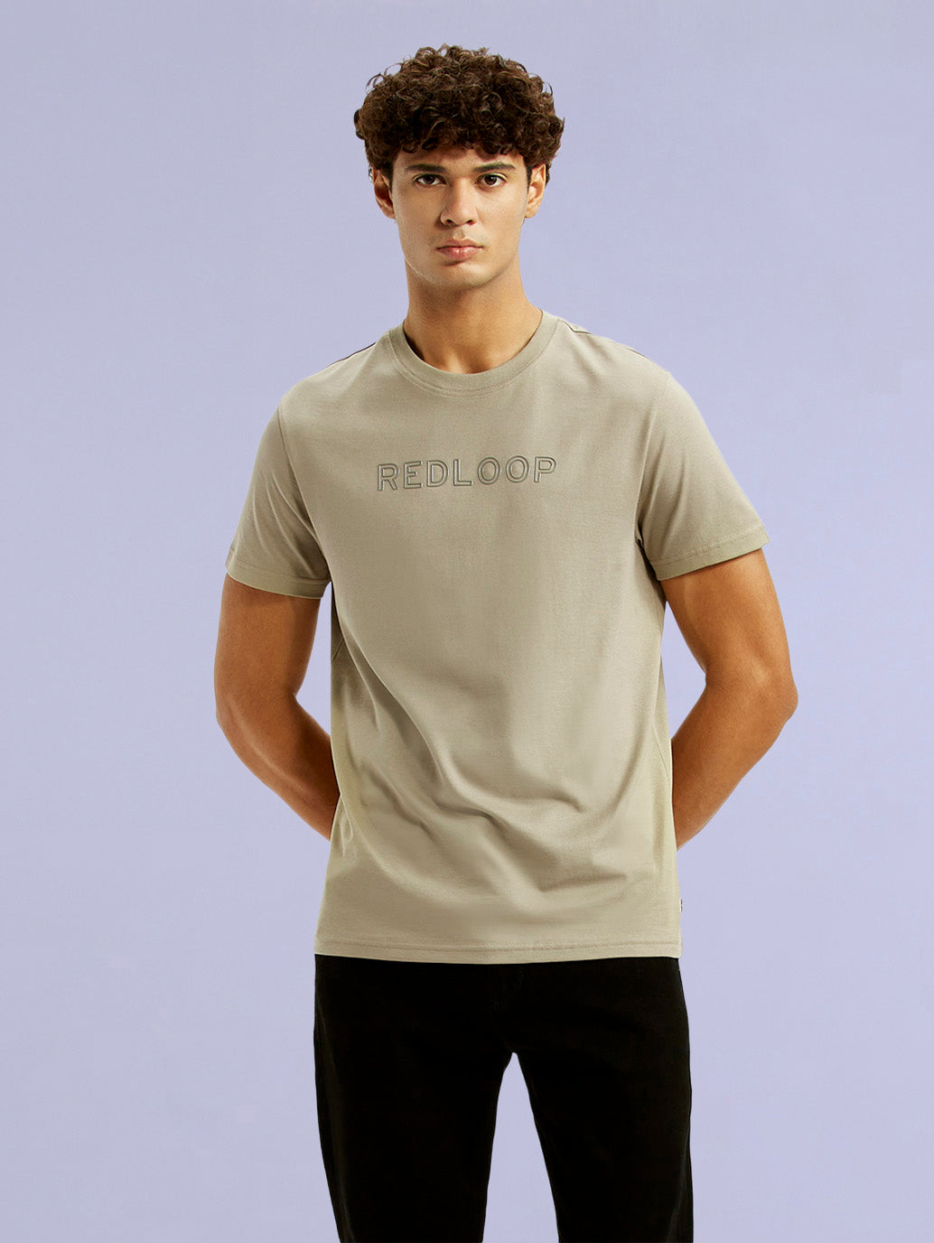 Men's Redloop Typography Beige Slim Fit T-shirt