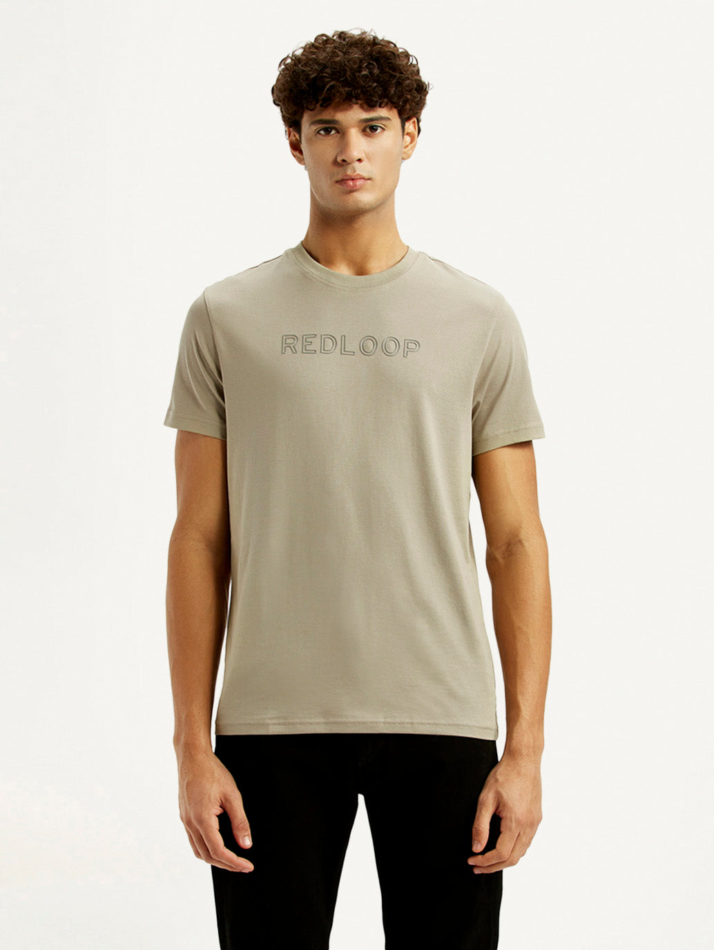Men's Redloop Typography Beige Slim Fit T-shirt - Front View
