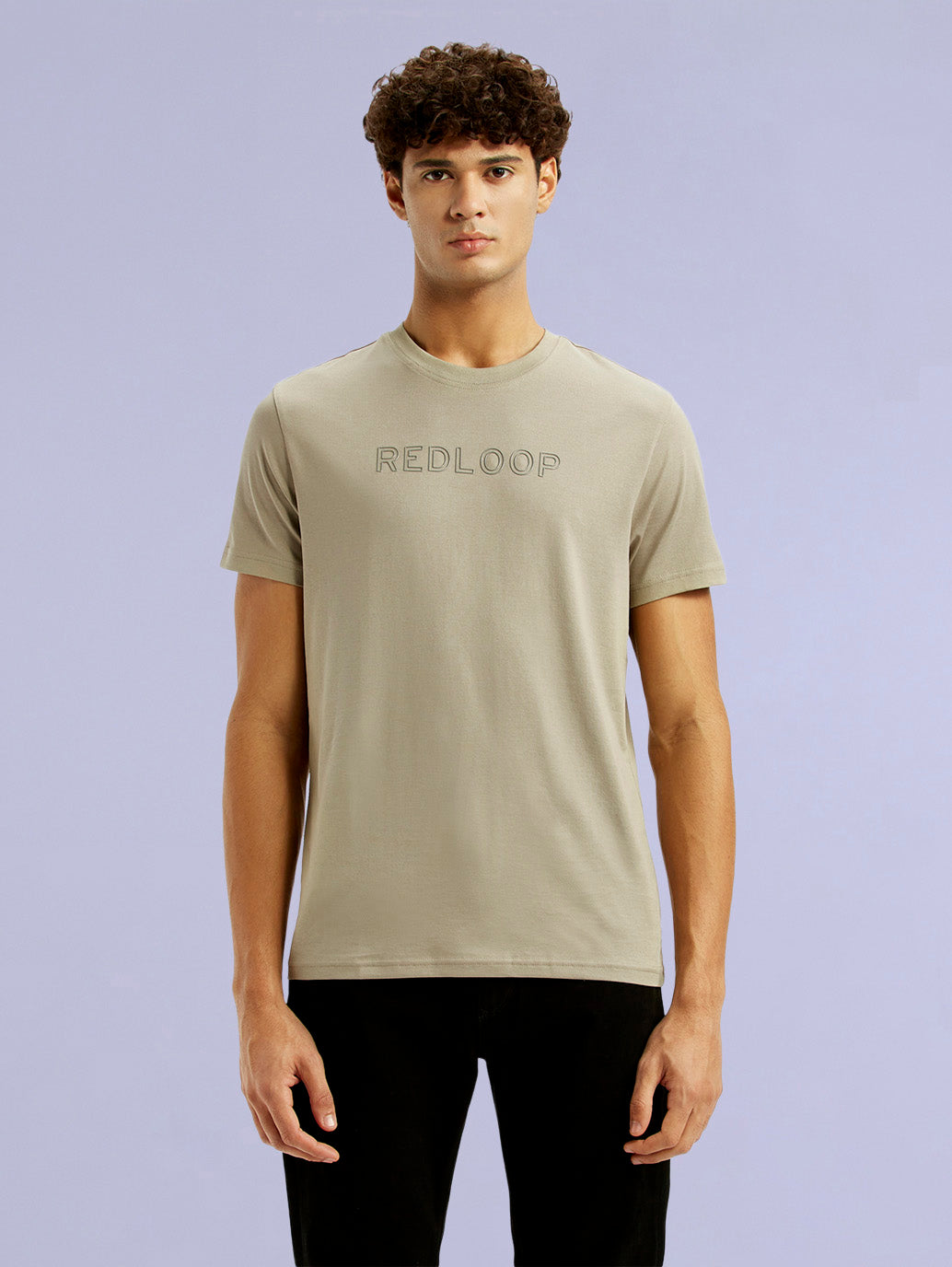 Men's Redloop Typography Beige Slim Fit T-shirt - 4b9427cd-cece-4e5a-ba4d-f3b1d9a27c45 View