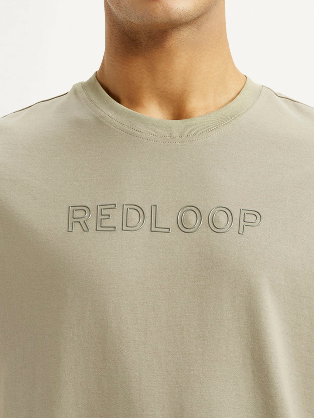 Men's Redloop Typography Beige Slim Fit T-shirt - Detail View