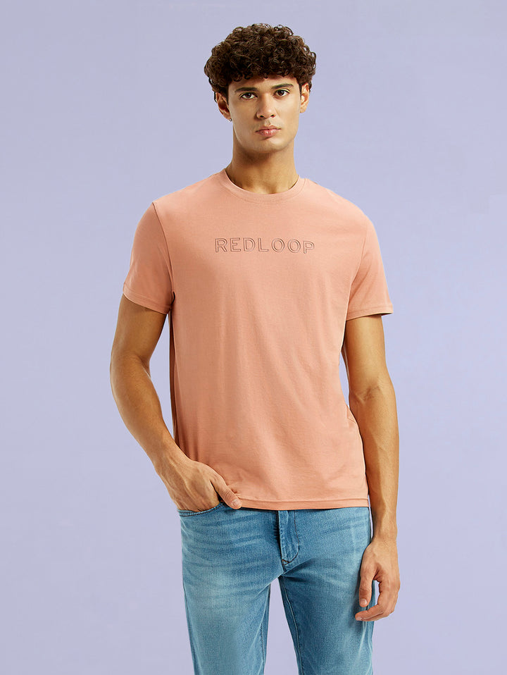 Men's Redloop Typography Peach Slim Fit T-shirt