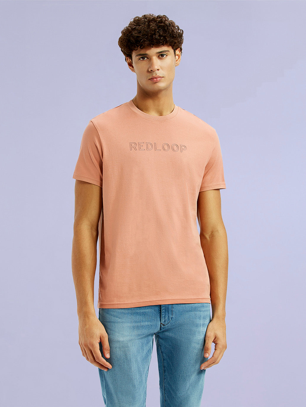 Men's Redloop Typography Peach Slim Fit T-shirt - d1e4fd95-215f-4bc4-9d65-3d012d3944b0 View