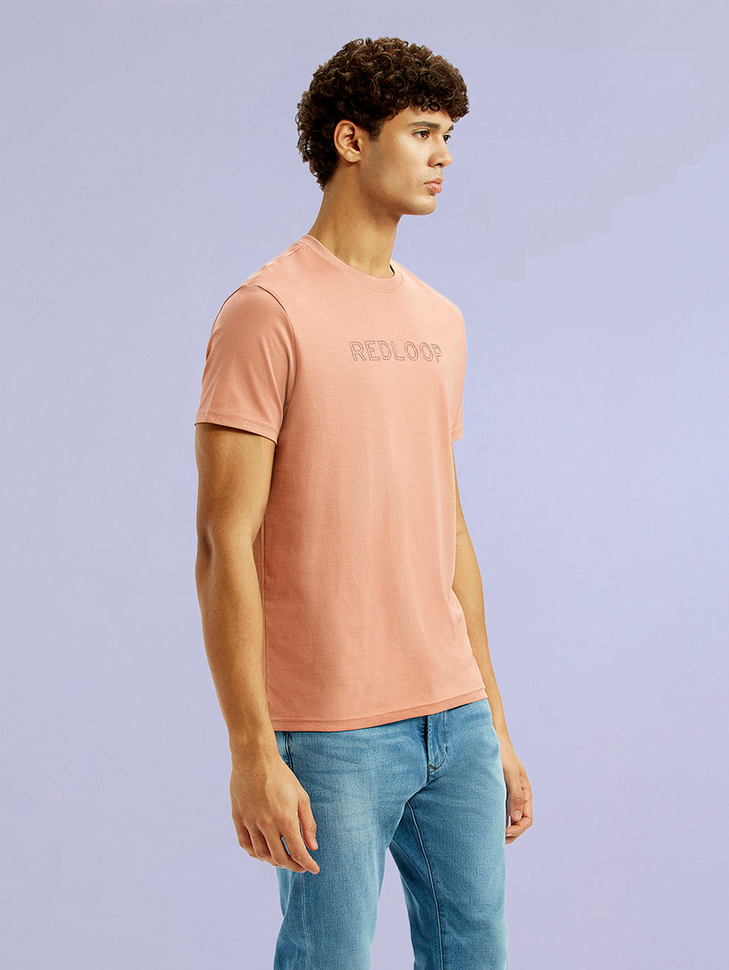 Men's Redloop Typography Peach Slim Fit T-shirt - 8d9e277a-f9d8-49d2-8ead-19ccb84ca308 View