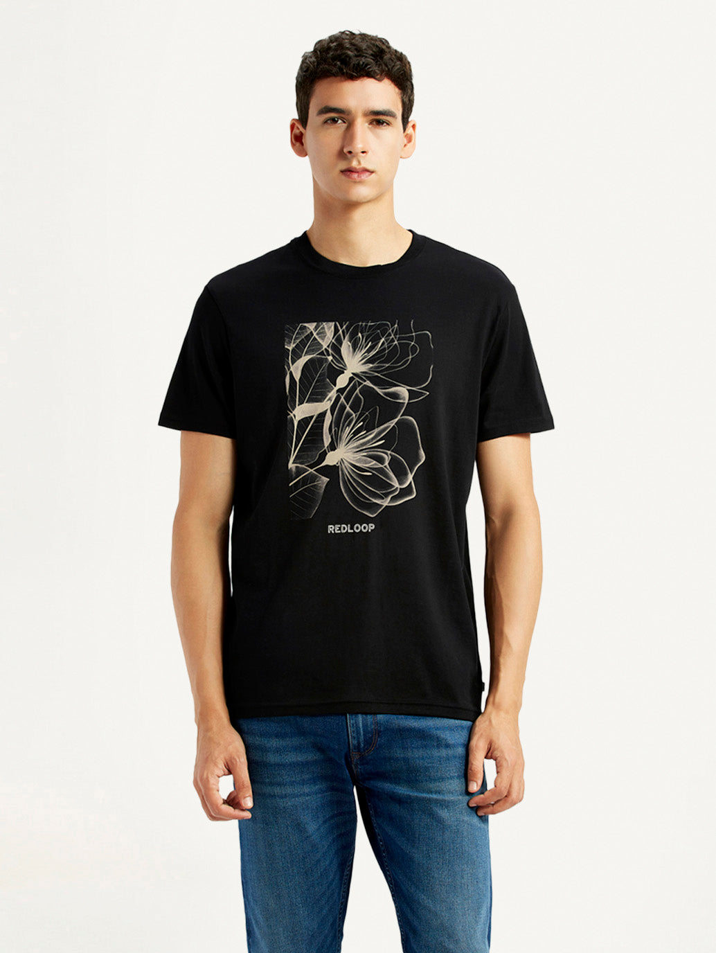 Men's Graphic Print Black Slim Fit T-shirt - Front View