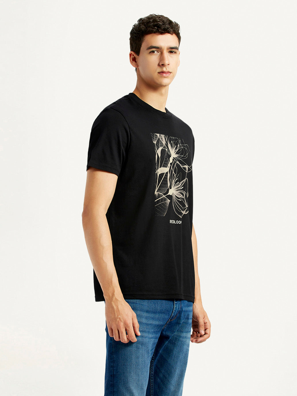 Men's Graphic Print Black Slim Fit T-shirt - Side View