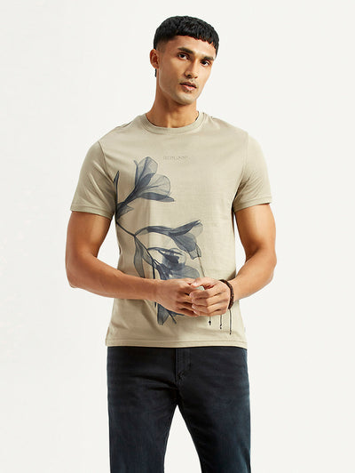 Men's Floral Beige Slim Fit T-shirt