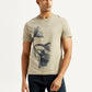 Men's Floral Beige Slim Fit T-shirt - Front View