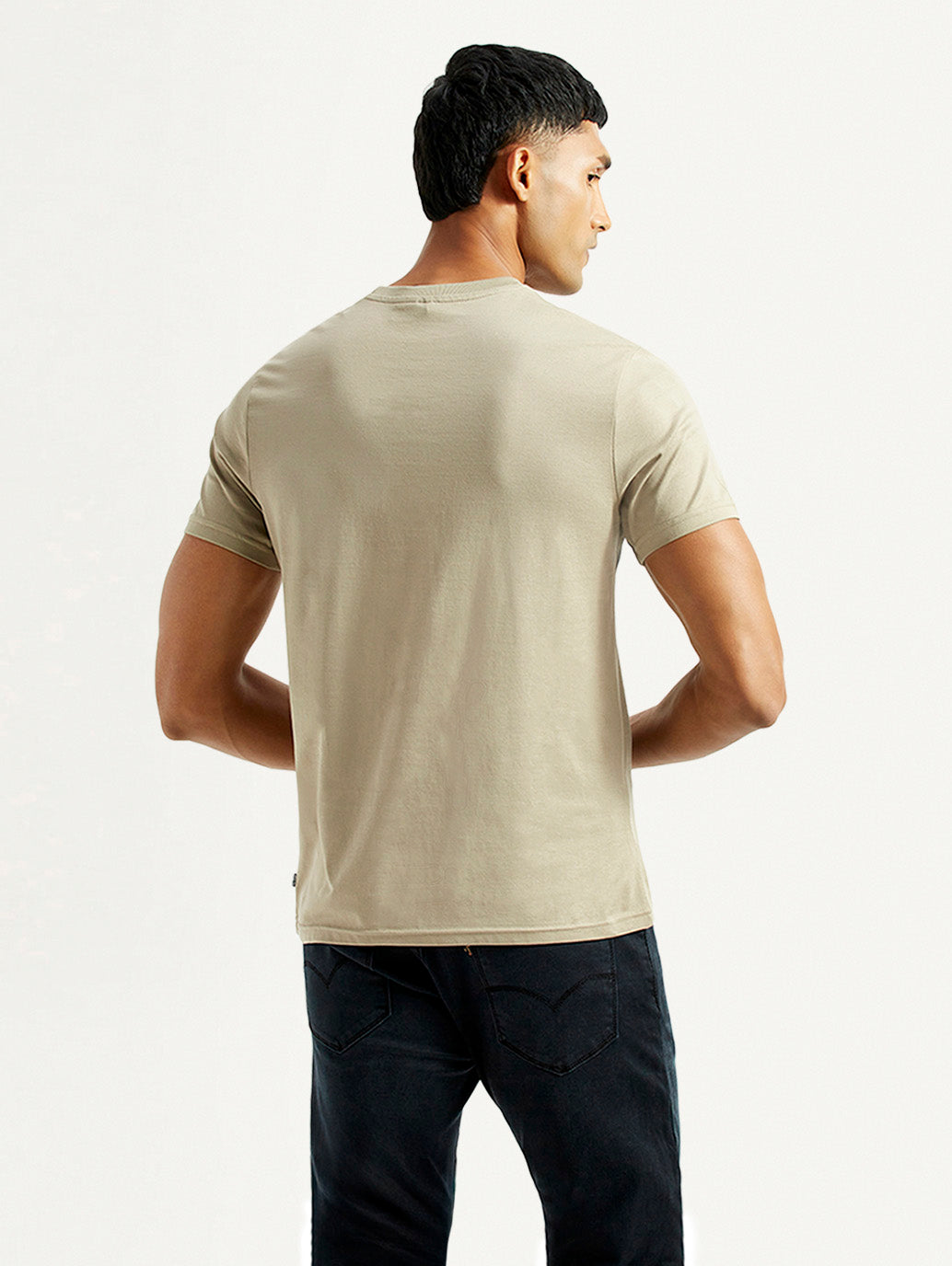 Men's Floral Beige Slim Fit T-shirt - Back View