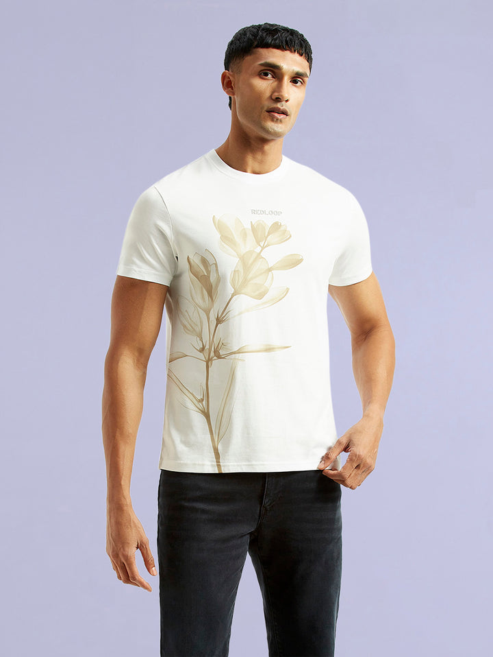 Men's Redloop Floral White Slim Fit T-shirt